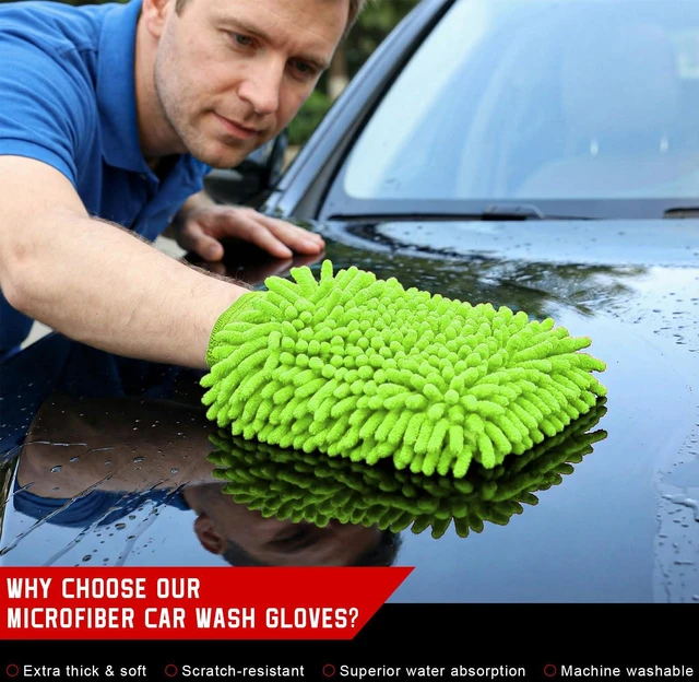Alt view image 3 of 6 - Car Wash Mitt, Scratch-Free & Lint-Free Chenille Microfiber Wash Mitts, Highly Absorbent Double-Sided Glove for Auto Washing and Detailing, Universal Car Accessories (Fluorescent Green)