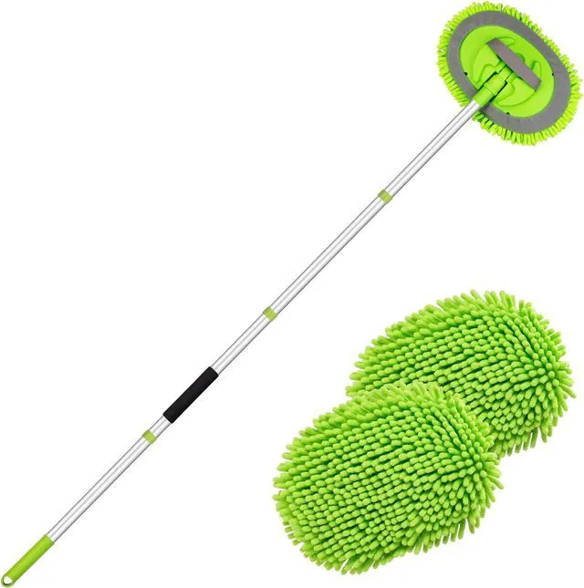 Main image of 62" Car Wash Brush kit with Long Handle & Scratch-Free Refill Head | Chenille Microfiber Car Wash Mop Mitt, Car Washing Stick, Car Clean Brush Kit, Car Cleaning Supplies for RV Truck Boat, Green