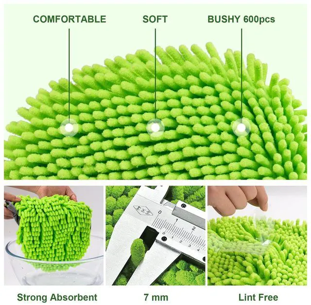 Alt view image 6 of 7 - 62" Car Wash Brush kit with Long Handle & Scratch-Free Refill Head | Chenille Microfiber Car Wash Mop Mitt, Car Washing Stick, Car Clean Brush Kit, Car Cleaning Supplies for RV Truck Boat, Green