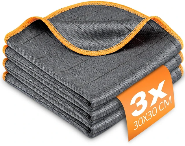 Main image of Glass Polishing Streak Free Miracle Cleaning Cloth, Grey-Orange | Lint Free Microfiber Cleaning Rags for Glasses Kitchen Dish Mirrors Easy Clean, 12 x 12 Inches, Pack of 3