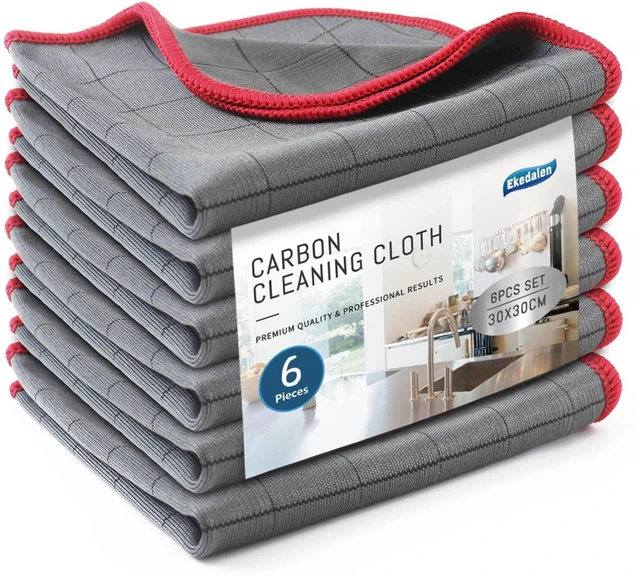 Main image of Microfiber Cleaning Cloth Lint Free Glass Polish, Grey-Red | 400GSM Carbon Fiber Cloth for Glass Window Mirror Kitchen, Streak Free, Auto Detailing Easy Clean, 12 x12 in, 6 Pcak