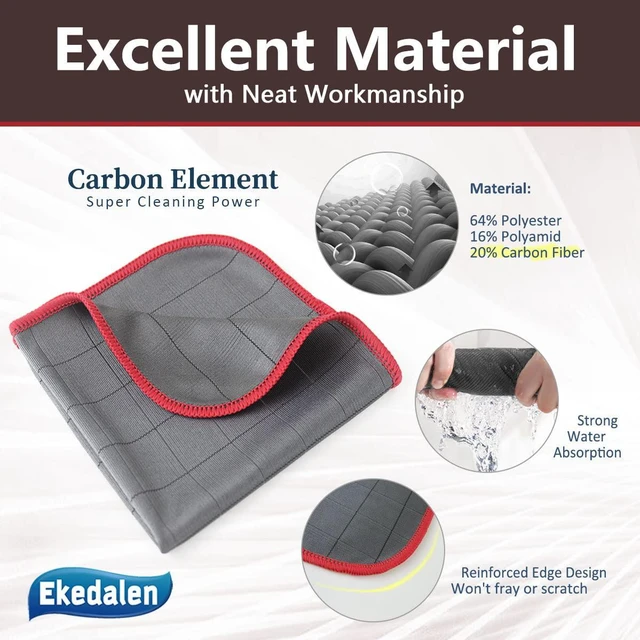 Alt view image 3 of 6 - Microfiber Cleaning Cloth Lint Free Glass Polish, Grey-Red | 400GSM Carbon Fiber Cloth for Glass Window Mirror Kitchen, Streak Free, Auto Detailing Easy Clean, 12 x12 in, 6 Pcak