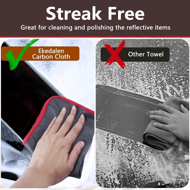 Alt view image 5 of 6 - Microfiber Cleaning Cloth Lint Free Glass Polish, Grey-Red | 400GSM Carbon Fiber Cloth for Glass Window Mirror Kitchen, Streak Free, Auto Detailing Easy Clean, 12 x12 in, 6 Pcak
