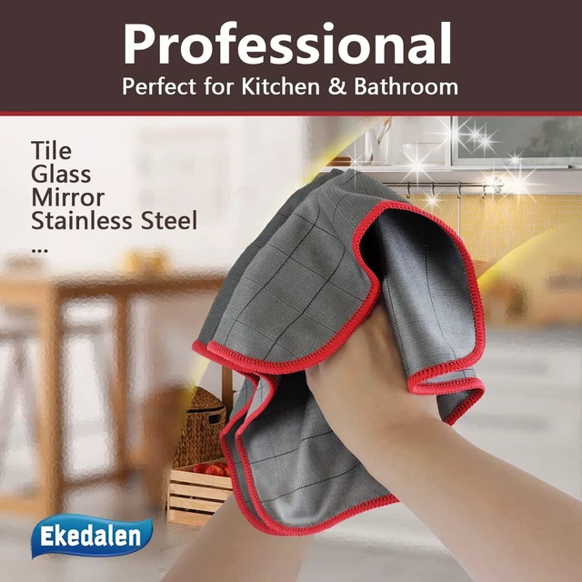 Alt view image 4 of 6 - Microfiber Cleaning Cloth Lint Free Glass Polish, Grey-Red | 400GSM Carbon Fiber Cloth for Glass Window Mirror Kitchen, Streak Free, Auto Detailing Easy Clean, 12 x12 in, 6 Pcak
