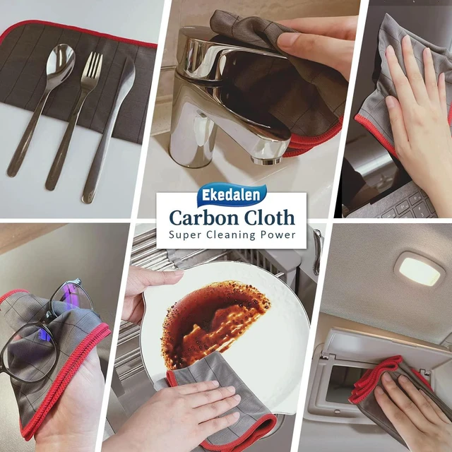 Alt view image 6 of 6 - Microfiber Cleaning Cloth Lint Free Glass Polish, Grey-Red | 400GSM Carbon Fiber Cloth for Glass Window Mirror Kitchen, Streak Free, Auto Detailing Easy Clean, 12 x12 in, 6 Pcak