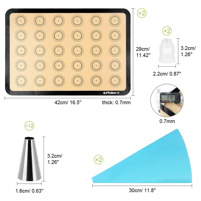 Alt view image 2 of 7 - Silicone Baking Mat Set, 16.5" x 11.42" Macaron Mat | 2 Pack Non-Stick Macaron Baking Mats With Tools, Food Safe, Reusable for Oven, Cookie, Bread
