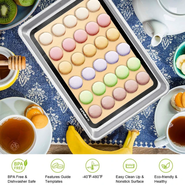 Alt view image 3 of 7 - Silicone Baking Mat Set, 16.5" x 11.42" Macaron Mat | 2 Pack Non-Stick Macaron Baking Mats With Tools, Food Safe, Reusable for Oven, Cookie, Bread