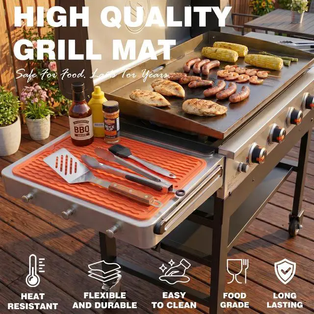 Alt view image 2 of 6 - 2PCS Caketime Silicone Grill Mats Compatible with Blackstone Griddle Flat Top Accessories Kitchen Countertop Outdoor Patio Tools Summer Camping Lawn Gadgets Father Dad Chef Men Gifts(Orange)