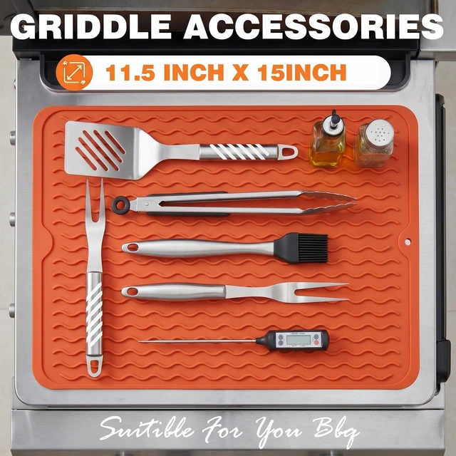 Alt view image 4 of 6 - 2PCS Caketime Silicone Grill Mats Compatible with Blackstone Griddle Flat Top Accessories Kitchen Countertop Outdoor Patio Tools Summer Camping Lawn Gadgets Father Dad Chef Men Gifts(Orange)