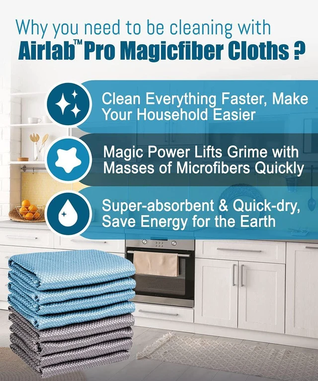 Alt view image 2 of 7 - Glass Polishing Streak Free Miracle Cleaning Cloth, Grey & Blue | Lint Free Microfiber Cleaning Rags for Glasses Kitchen Dish Mirrors Easy Clean, 16 x 12 Inches, Pack of 8