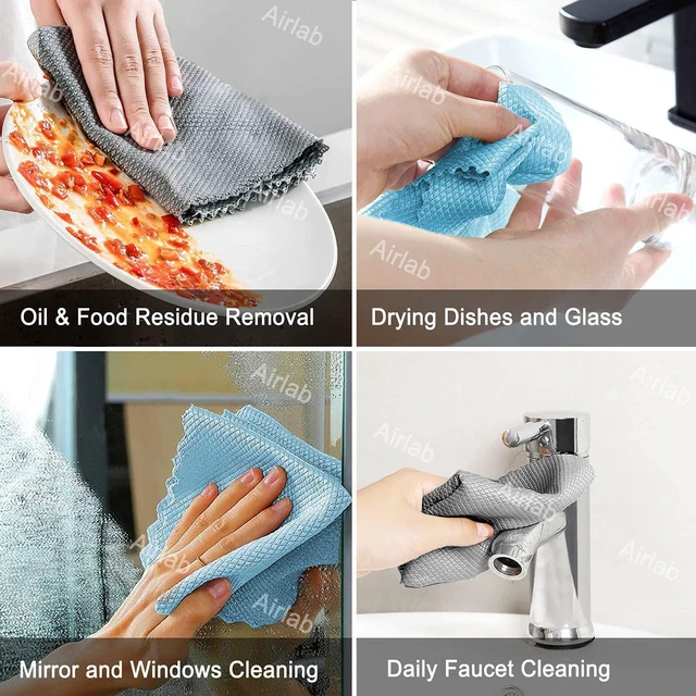 Alt view image 7 of 7 - Glass Polishing Streak Free Miracle Cleaning Cloth, Grey & Blue | Lint Free Microfiber Cleaning Rags for Glasses Kitchen Dish Mirrors Easy Clean, 16 x 12 Inches, Pack of 8
