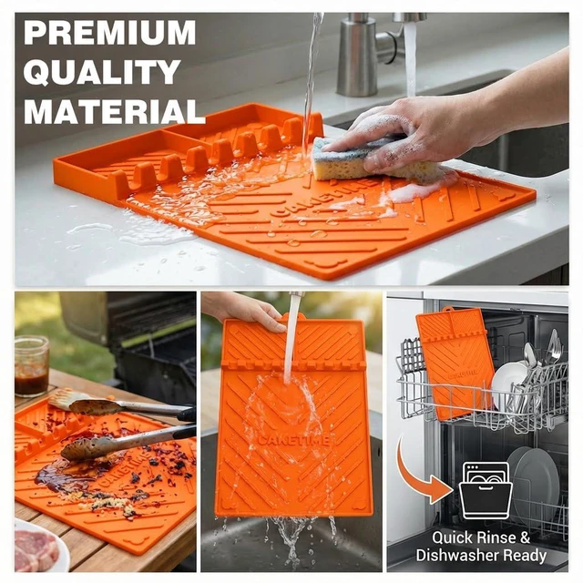 Alt view image 6 of 6 - Silicone Grill Mats for Blackstone Griddle Accessories Baking Cooking Kitchen BBQ Must Haves Countertop Weber Traeger Stove Outdoor Camping Lawn Orange Father Dad Chef Men Gifts