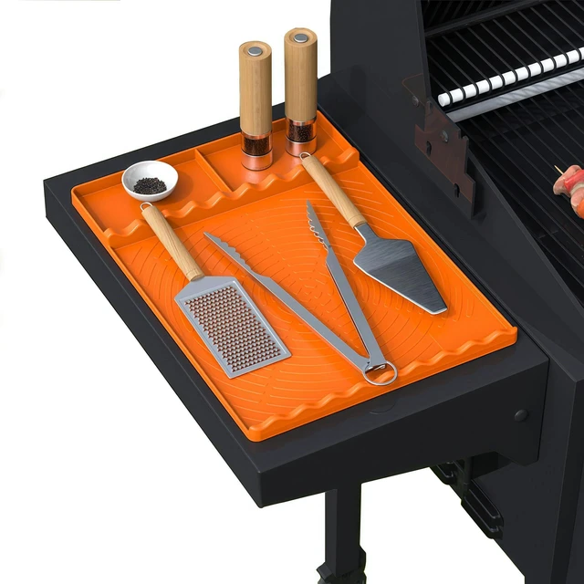 Main image of Silicone Grill Mat for Blackstone and More Orange | Outdoor Kitchen Countertop Heat Resistant Accessories Tool Mat with Drip Pad Gifts for Men