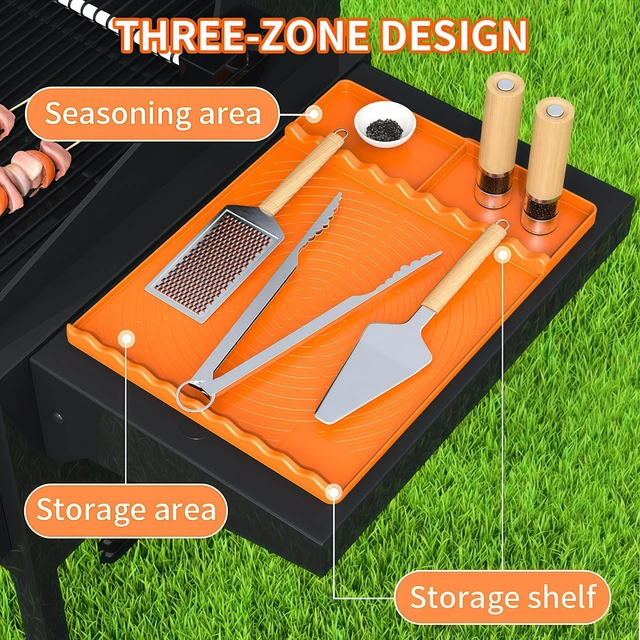 Alt view image 3 of 7 - Silicone Grill Mat for Blackstone and More Orange | Outdoor Kitchen Countertop Heat Resistant Accessories Tool Mat with Drip Pad Gifts for Men