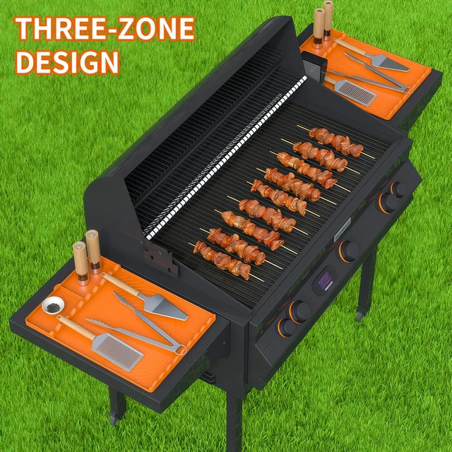 Alt view image 4 of 7 - Silicone Grill Mat for Blackstone and More Orange | Outdoor Kitchen Countertop Heat Resistant Accessories Tool Mat with Drip Pad Gifts for Men