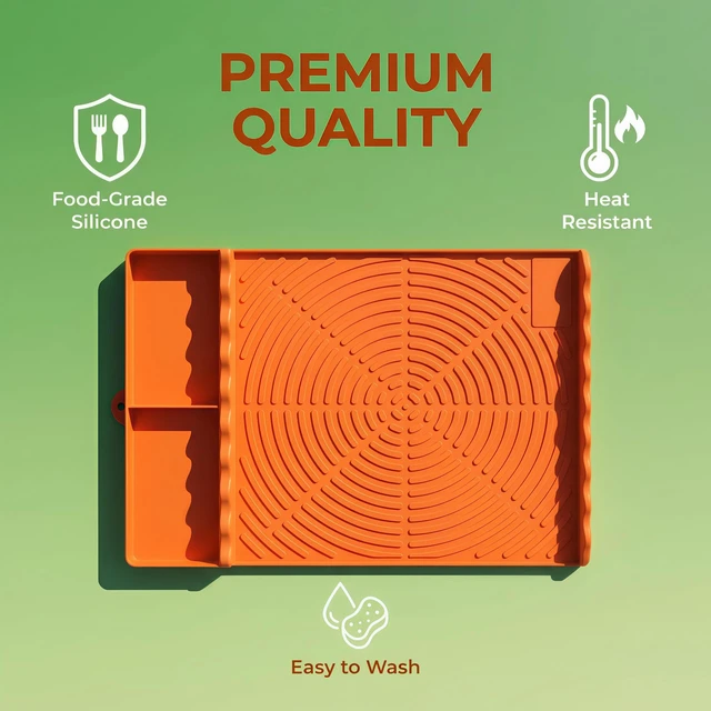 Alt view image 7 of 7 - Silicone Grill Mat for Blackstone and More Orange | Outdoor Kitchen Countertop Heat Resistant Accessories Tool Mat with Drip Pad Gifts for Men