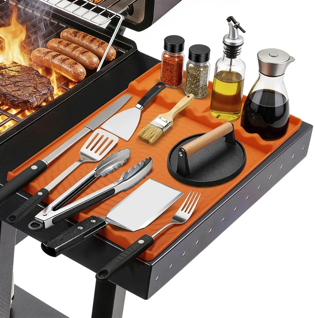 Main image of Silicone Grill Mat for Blackstone Griddle Accessories (Orange) | Griddle Tools Side Mat with Drip Pad, Protects Countertops for BBQ Griddles, Heat Resistant Grill Accessories, Gift for men