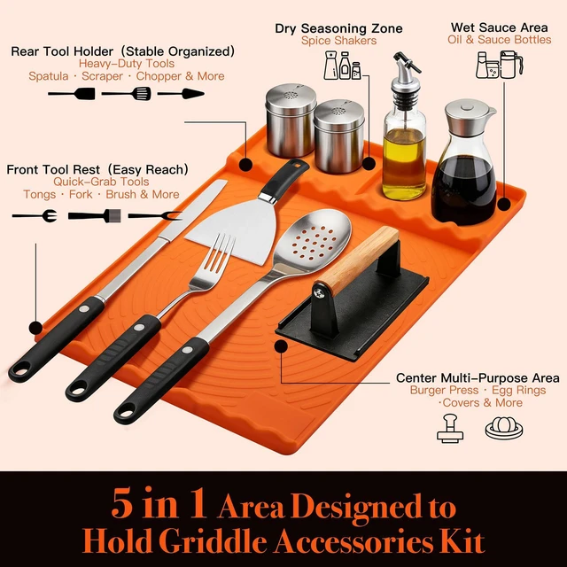 Alt view image 3 of 7 - Silicone Grill Mat for Blackstone Griddle Accessories (Orange) | Griddle Tools Side Mat with Drip Pad, Protects Countertops for BBQ Griddles, Heat Resistant Grill Accessories, Gift for men