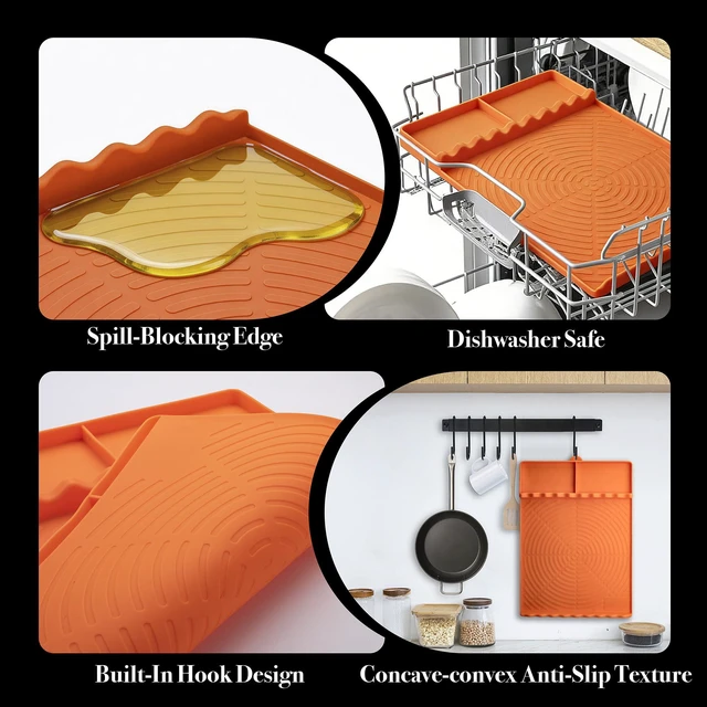 Alt view image 5 of 7 - Silicone Grill Mat for Blackstone Griddle Accessories (Orange) | Griddle Tools Side Mat with Drip Pad, Protects Countertops for BBQ Griddles, Heat Resistant Grill Accessories, Gift for men