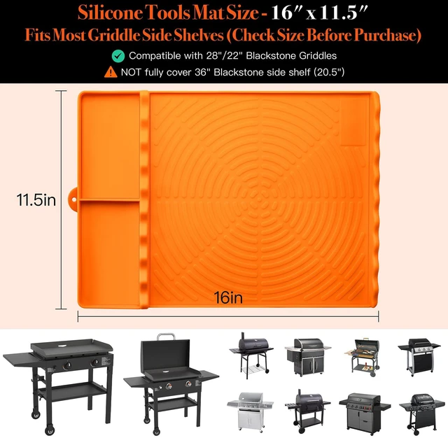 Alt view image 6 of 7 - Silicone Grill Mat for Blackstone Griddle Accessories (Orange) | Griddle Tools Side Mat with Drip Pad, Protects Countertops for BBQ Griddles, Heat Resistant Grill Accessories, Gift for men