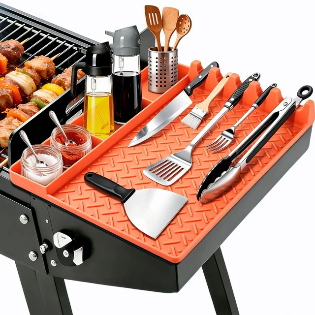 Main image of Silicone Grill Tool Mat for Blackstone, BBQ Griddle Mat with Drip Pad, Side Mats for Blackstone Griddle Accessories, Heat Resistant Spatula Mats for Outdoor Kitchen Counter, Gifts for Men (Orange)