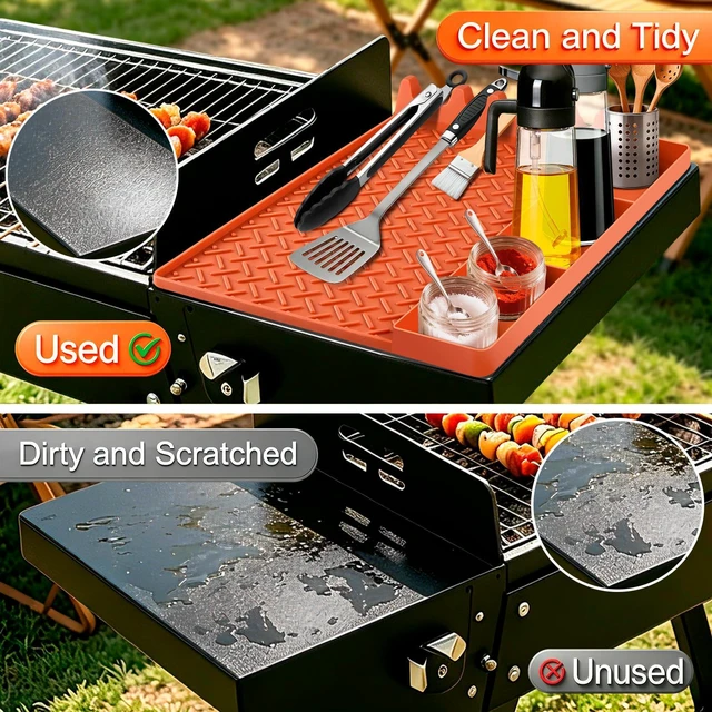 Alt view image 5 of 7 - Silicone Grill Tool Mat for Blackstone, BBQ Griddle Mat with Drip Pad, Side Mats for Blackstone Griddle Accessories, Heat Resistant Spatula Mats for Outdoor Kitchen Counter, Gifts for Men (Orange)