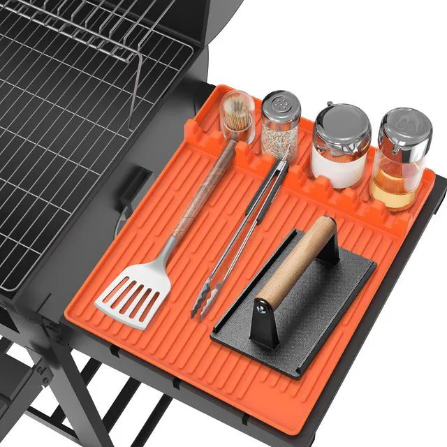 Main image of Silicone Grill Mat for Blackstone Griddle Accessories, 8-Slot Tool Mat | Heat Resistant Spatula Rest with Drip Pad, Protects Side Shelves for BBQ Griddles, Outdoor Kitchens, Gifts for Men