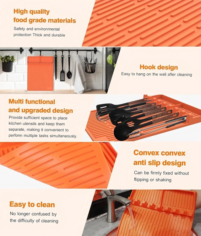 Alt view image 5 of 7 - Silicone Grill Mat for Blackstone Griddle Accessories, 8-Slot Tool Mat | Heat Resistant Spatula Rest with Drip Pad, Protects Side Shelves for BBQ Griddles, Outdoor Kitchens, Gifts for Men