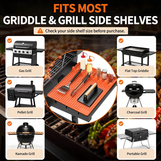 Alt view image 7 of 7 - Silicone Grill Mat for Blackstone Griddle Accessories, 8-Slot Tool Mat | Heat Resistant Spatula Rest with Drip Pad, Protects Side Shelves for BBQ Griddles, Outdoor Kitchens, Gifts for Men
