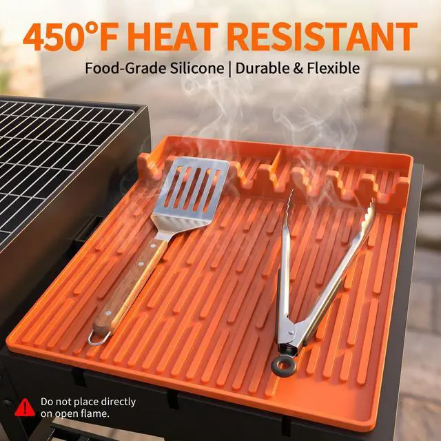 Alt view image 6 of 7 - Silicone Grill Mat for Blackstone Griddle Accessories, 8-Slot Tool Mat | Heat Resistant Spatula Rest with Drip Pad, Protects Side Shelves for BBQ Griddles, Outdoor Kitchens, Gifts for Men
