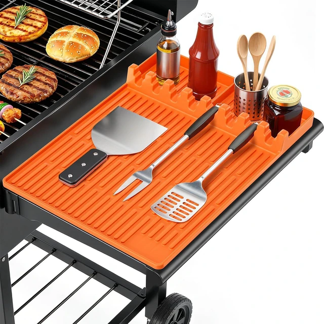 Main image of Silicone Grill Mat Compatible with Blackstone, BBQ Griddle Tool, Orange | Heat Resistant Mats for Countertop, Spatula Rest, Non-Slip, Grill Accessories for BBQ, Outdoor Camping Kitchens,Gifts for Men