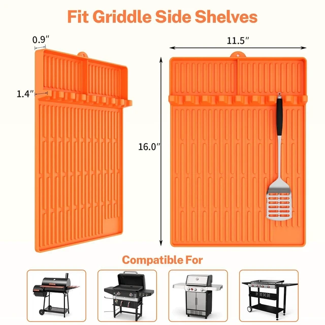 Alt view image 2 of 7 - Silicone Grill Mat Compatible with Blackstone, BBQ Griddle Tool, Orange | Heat Resistant Mats for Countertop, Spatula Rest, Non-Slip, Grill Accessories for BBQ, Outdoor Camping Kitchens,Gifts for Men