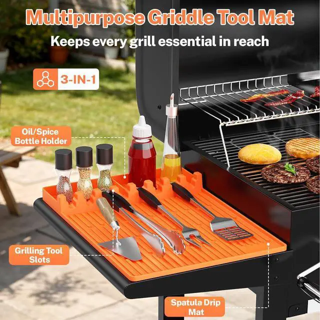 Alt view image 3 of 7 - Silicone Grill Mat Compatible with Blackstone, BBQ Griddle Tool, Orange | Heat Resistant Mats for Countertop, Spatula Rest, Non-Slip, Grill Accessories for BBQ, Outdoor Camping Kitchens,Gifts for Men