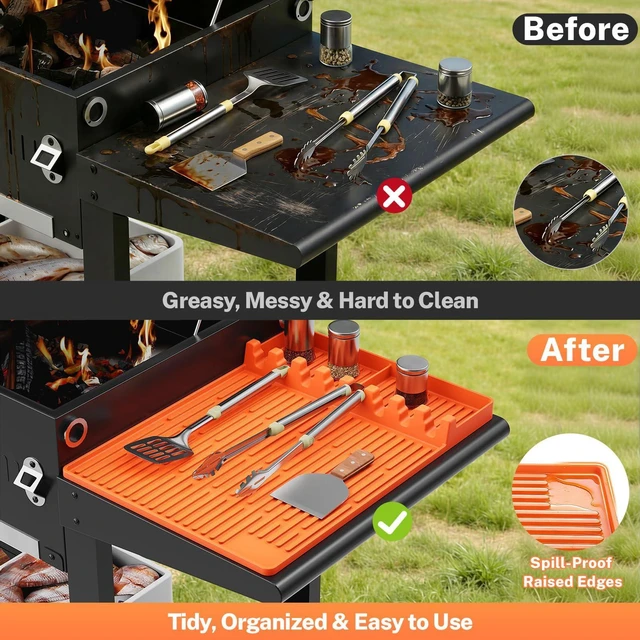 Alt view image 4 of 7 - Silicone Grill Mat Compatible with Blackstone, BBQ Griddle Tool, Orange | Heat Resistant Mats for Countertop, Spatula Rest, Non-Slip, Grill Accessories for BBQ, Outdoor Camping Kitchens,Gifts for Men