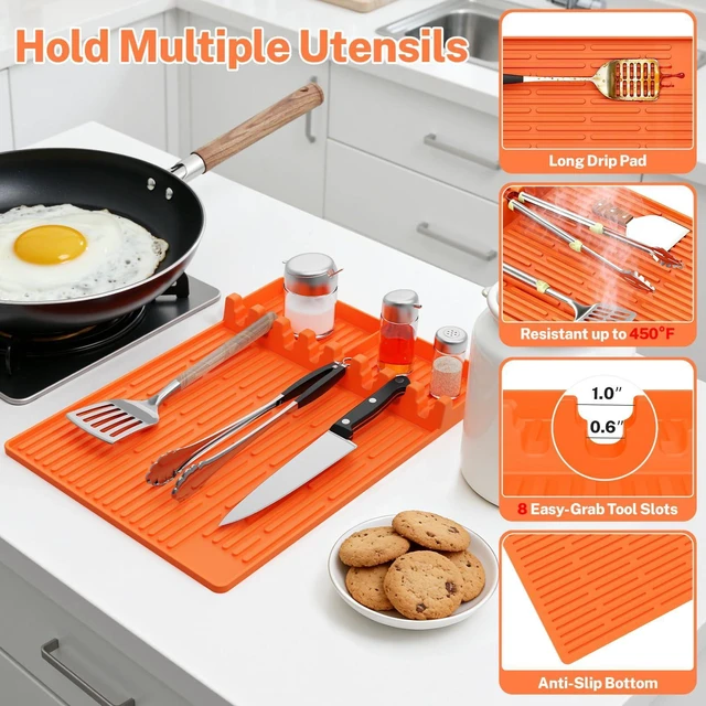 Alt view image 7 of 7 - Silicone Grill Mat Compatible with Blackstone, BBQ Griddle Tool, Orange | Heat Resistant Mats for Countertop, Spatula Rest, Non-Slip, Grill Accessories for BBQ, Outdoor Camping Kitchens,Gifts for Men