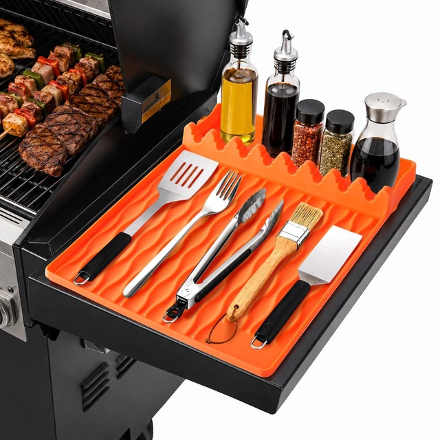 Main image of Silicone Grill Mat BBQ Griddle Tool Mat Heat Resistant Spatula Mat with Drip Pad Side Mat for Blackstone Griddles Accessories Outdoor Kitchen Grills Countertop Protector Organizer