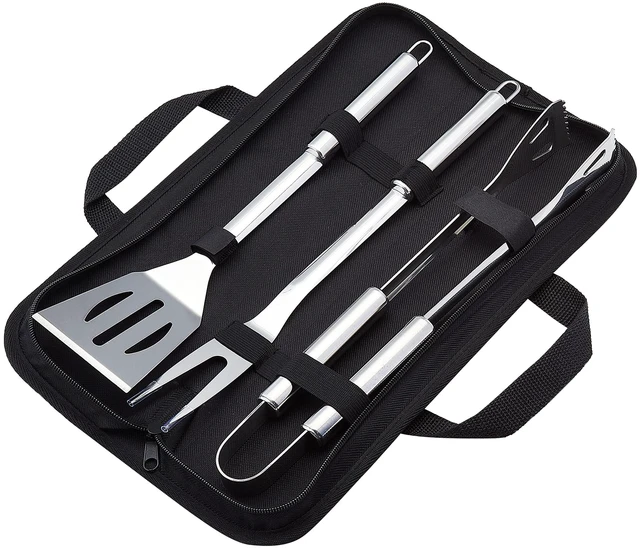Main image of 4-Piece Stainless Steel BBQ Grilling Tool Set with Carry Bag, Rust-Resistant, Dishwasher Safe