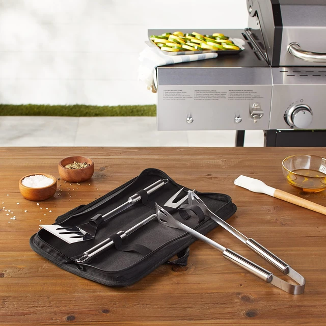 Alt view image 2 of 6 - 4-Piece Stainless Steel BBQ Grilling Tool Set with Carry Bag, Rust-Resistant, Dishwasher Safe