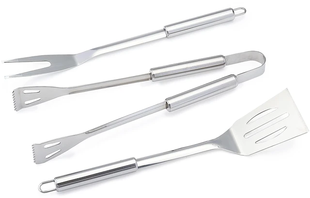 Alt view image 4 of 6 - 4-Piece Stainless Steel BBQ Grilling Tool Set with Carry Bag, Rust-Resistant, Dishwasher Safe
