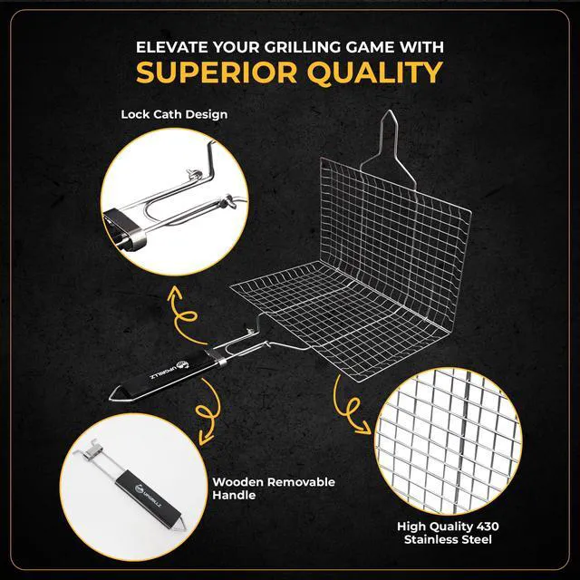 Alt view image 3 of 6 - Fish Grill Baskets for Outdoor Grill, Fish Grilling rack for Grill | BBQ Grilling Basket, Stainless steel Grill Basket for Veggies, shrimp Includes 50 skewers, Silicon Brush and carry bag