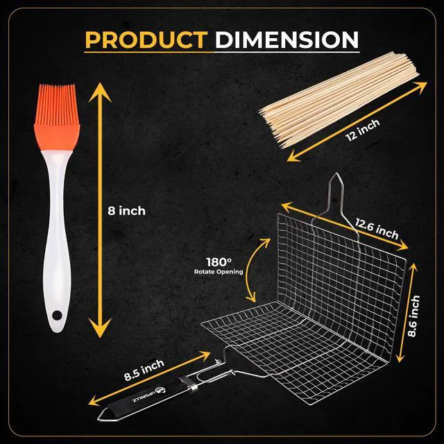 Alt view image 2 of 6 - Fish Grill Baskets for Outdoor Grill, Fish Grilling rack for Grill | BBQ Grilling Basket, Stainless steel Grill Basket for Veggies, shrimp Includes 50 skewers, Silicon Brush and carry bag