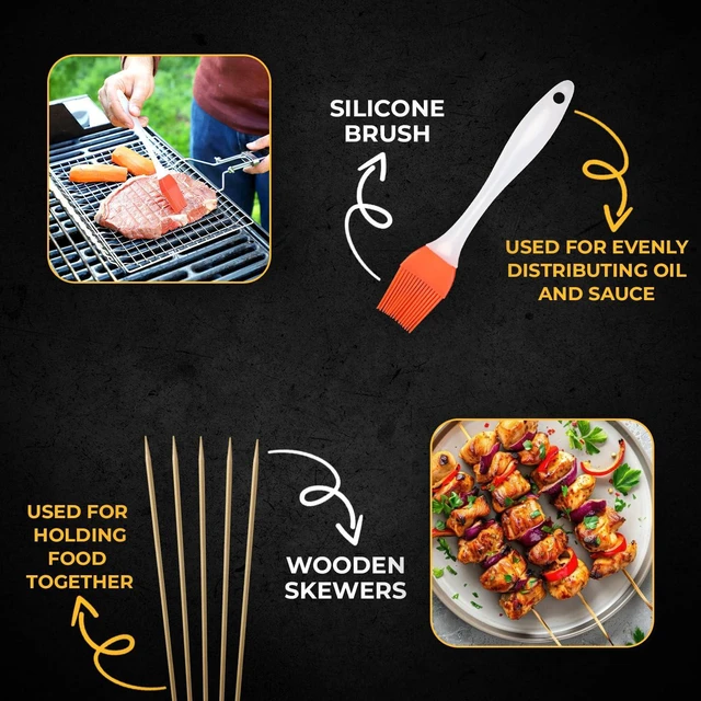 Alt view image 4 of 6 - Fish Grill Baskets for Outdoor Grill, Fish Grilling rack for Grill | BBQ Grilling Basket, Stainless steel Grill Basket for Veggies, shrimp Includes 50 skewers, Silicon Brush and carry bag