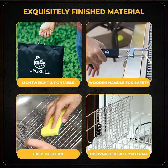 Alt view image 5 of 6 - Fish Grill Baskets for Outdoor Grill, Fish Grilling rack for Grill | BBQ Grilling Basket, Stainless steel Grill Basket for Veggies, shrimp Includes 50 skewers, Silicon Brush and carry bag