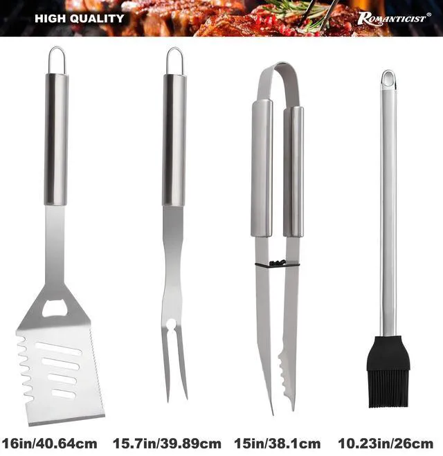 Alt view image 2 of 7 - 23pcs Must-Have BBQ Grill Accessories Set with Thermometer in Case - Stainless Steel Barbecue Tool Set with 2 Grill Mats for Backyard Outdoor Camping - Father's Day Best Barbecue Gift