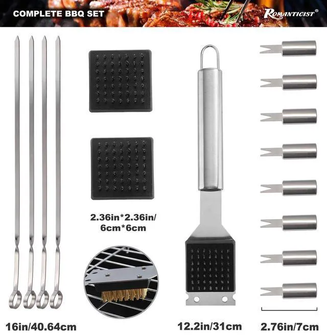 Alt view image 3 of 7 - 23pcs Must-Have BBQ Grill Accessories Set with Thermometer in Case - Stainless Steel Barbecue Tool Set with 2 Grill Mats for Backyard Outdoor Camping - Father's Day Best Barbecue Gift
