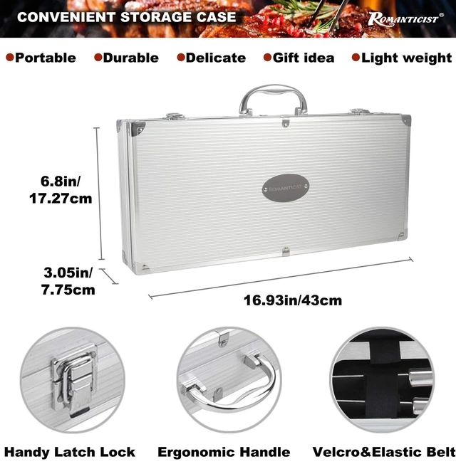 Alt view image 6 of 7 - 23pcs Must-Have BBQ Grill Accessories Set with Thermometer in Case - Stainless Steel Barbecue Tool Set with 2 Grill Mats for Backyard Outdoor Camping - Father's Day Best Barbecue Gift