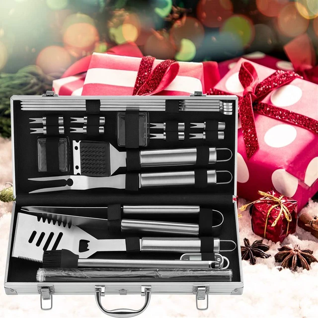 Alt view image 7 of 7 - 23pcs Must-Have BBQ Grill Accessories Set with Thermometer in Case - Stainless Steel Barbecue Tool Set with 2 Grill Mats for Backyard Outdoor Camping - Father's Day Best Barbecue Gift