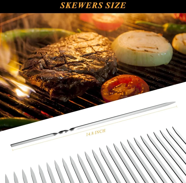 Alt view image 2 of 7 - Metal Skewers for Grilling, 50 Pack 14.8" Kabob Skewers, Flat BBQ Barbecue Skewer, Reusable Grilling Skewers Set with Portable Storage Tube for Commercial and Home Use