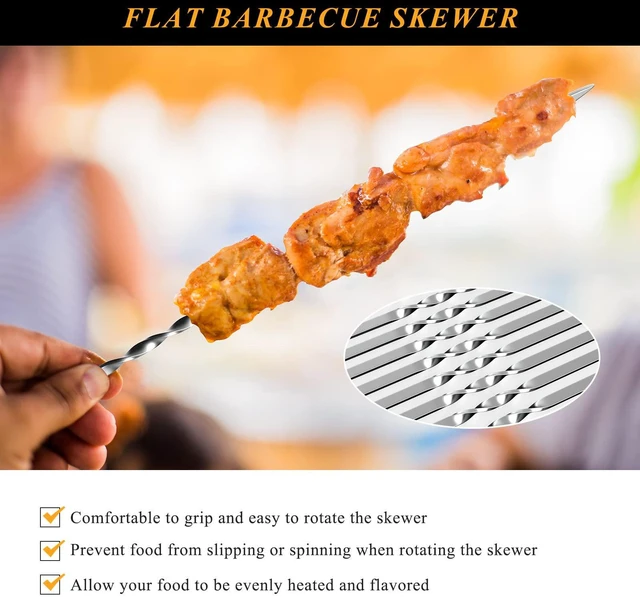 Alt view image 3 of 7 - Metal Skewers for Grilling, 50 Pack 14.8" Kabob Skewers, Flat BBQ Barbecue Skewer, Reusable Grilling Skewers Set with Portable Storage Tube for Commercial and Home Use