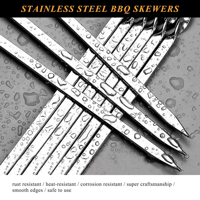 Alt view image 4 of 7 - Metal Skewers for Grilling, 50 Pack 14.8" Kabob Skewers, Flat BBQ Barbecue Skewer, Reusable Grilling Skewers Set with Portable Storage Tube for Commercial and Home Use